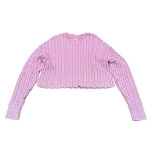 Aerie Pink Cable Knit Cropped Cotton Sweater XL Casual Loungewear Relaxed Boxy